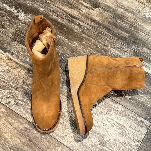 BERTUCHI Made in Spain Wedge Suede Boots Tan Side Zipper Womens Size 8 Boho NWT - Picture 13 of 15